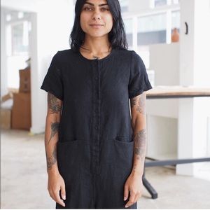 Beaton Linen | Short Sleeve Pocket Jumpsuit in Black Size Xl